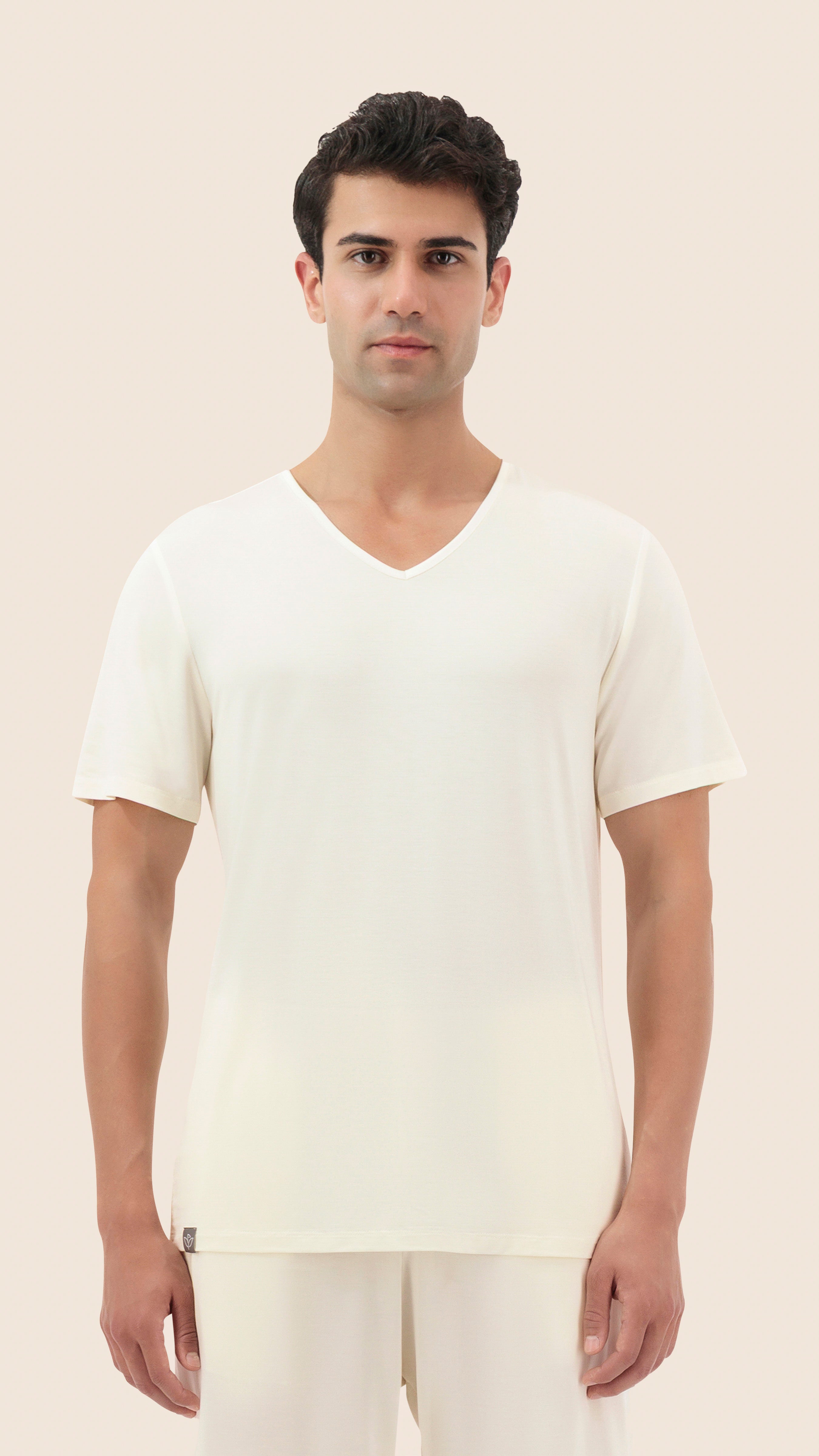 Flow V-Neck T-Shirt Men in Creamy Dawn Color | One of a Kin
