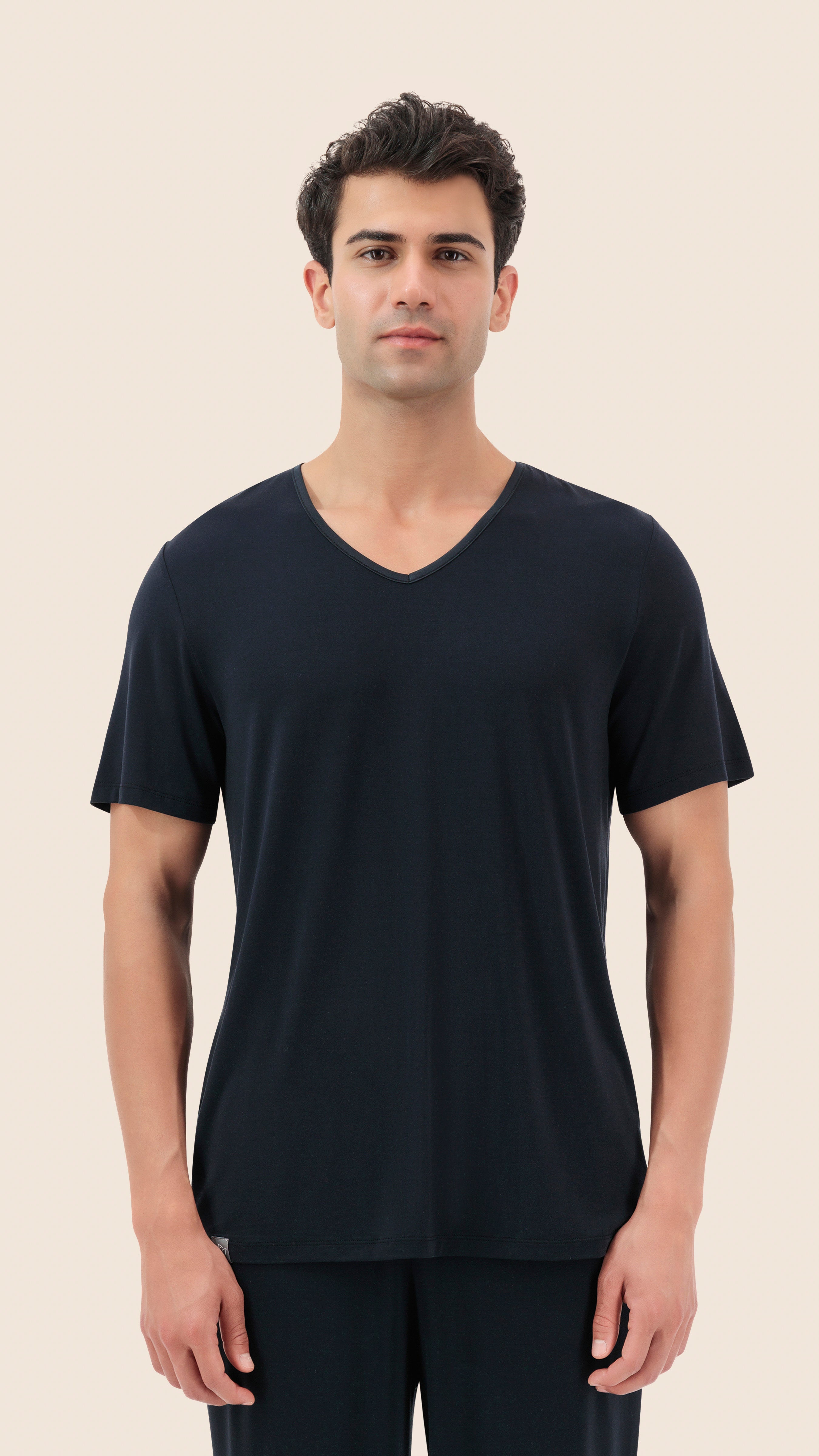 Flow V-Neck T-Shirt Men in Starlit Black Color | One of a Kin